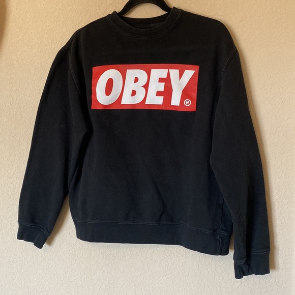 Obey Black Crewneck Sweater with Red Logo - Picture 2 of 9